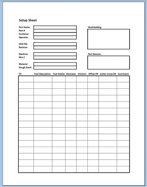 cnc machine spec sheet excel|machine shop setup sheets.